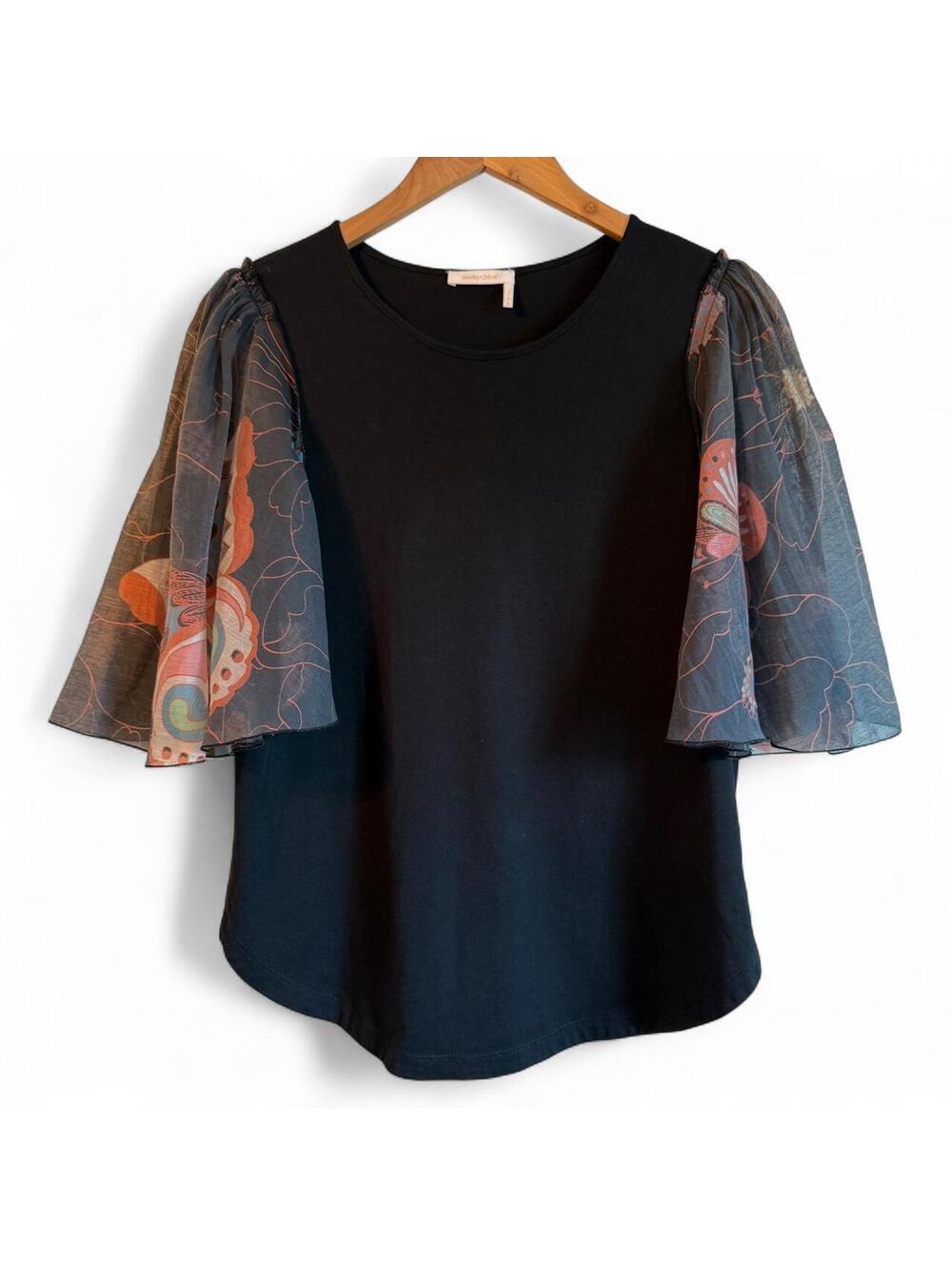 See by Chloé Women's Black Flutter Sleeve with Butterfly pattern size M/L